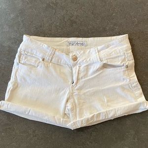 Low rise white denim shorts